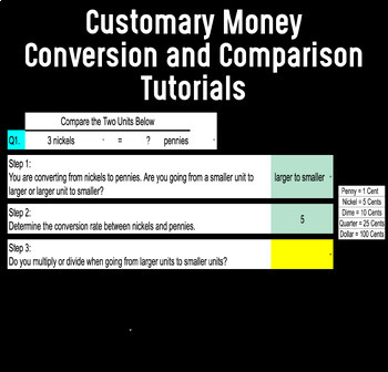 Preview of Customary Money Conversion & Comparison Tutorials - Guided Money Practice