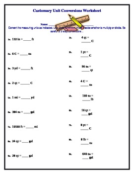 Preview of Customary Units Conversions Worksheet