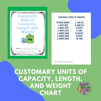 Preview of Customary Units of Capacity, Weight and Length Conversion Chart FREEBIE