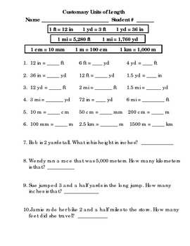 Customary Units of Length Worksheet & Answer Key by MisterBreon | TpT