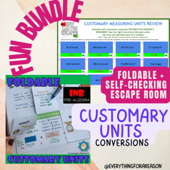 Preview of Customary Units of Measurement Fun Bundle Foldable + Escape Room