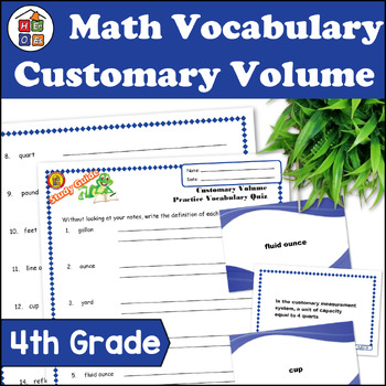 Preview of Customary Volume | 4th Grade Math Vocabulary Study Guide Materials and Quizzes