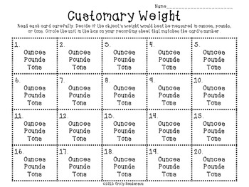 Customary Weight Scoot or Task Cards (Ounces, Pounds, Tons) by Emily