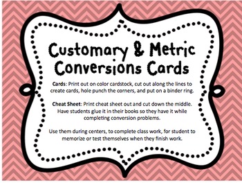 Preview of Customary and Metric Conversion Cards and Cheat Sheet
