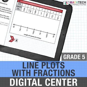 Preview of Line Plots with Fractions Review, 5th Grade Digital Math Test Prep | 5.MD.2