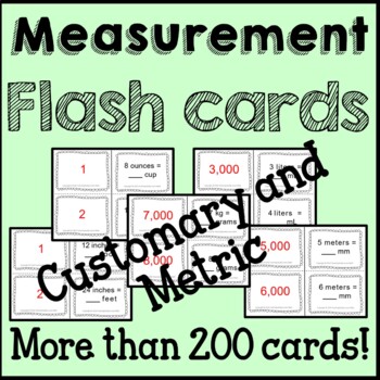 Preview of Customary and Metric Measurement Flash Cards Common Core {4th Grade}