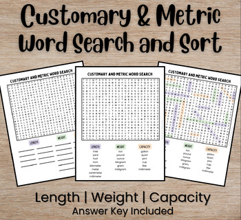Preview of Customary and Metric Word Search and Sort