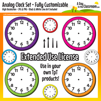 Preview of Customizable Analog Clock Clip Art Graphics for Commercial Use