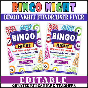 Preview of Customizable Bingo Night Flyer | PTA PTO School Family Bingo Game Night Flyer