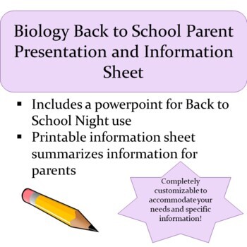 Preview of Customizable Biology Back to School Night Powerpoint and Handout
