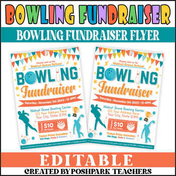 Preview of Customizable Bowling Fundraiser Flyer | Sports School Fundraiser Template