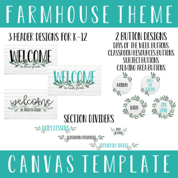 Preview of Digital Classroom Design Elements | Farmhouse Theme | Canvas Google Classroom