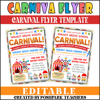Preview of Customizable Carnival Theme Flyer Template | School Circus Party Invitation