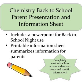 Preview of Customizable Chemistry Back to School Night Powerpoint and Handout