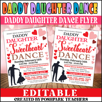 Preview of Customizable Daddy Daughter Valentine's Day Dance Flyer | School Dance Invite