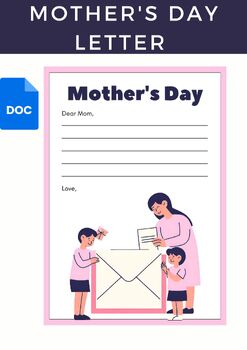 Preview of Customizable ‘Dear Mom’ Google Doc: A Mother’s Day Letter Template Pink & blue