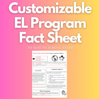 Preview of Customizable EL Program Fact Sheet for School Staff