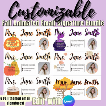 Preview of Customizable Fall Animated Email Signature Bundle | 6 Email Signature Templates|