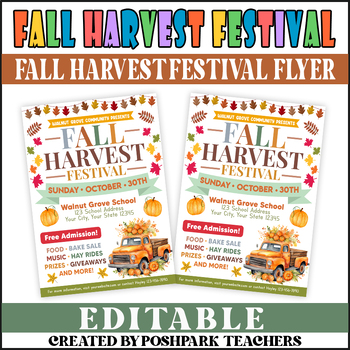 Preview of Customizable Fall Harvest Festival Flyer | Autumn Festival Flyer Template