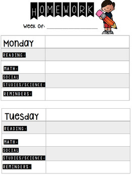 Customizable Homework Assignment Sheet by Mommy Teaches 3rd | TPT