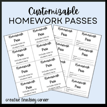 Preview of Customizable Homework Passes Template (Editable in Canva) FREEBIE