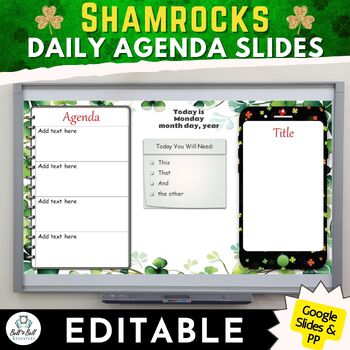 Preview of Customizable March Shamrocks Classroom Agenda Slides