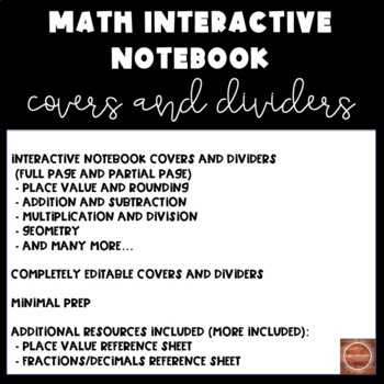 Preview of Customizable, Minimal Prep Math Interactive Notebook Covers and Dividers