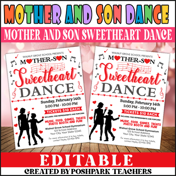 Preview of Customizable Mother Son Valentine's Day Dance Flyer | School Dance Invite