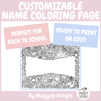 Preview of Customizable Name Coloring Page Summer Back to School