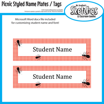 Customizable Nameplate Desk Tag Template In Fun Picnic With Ants