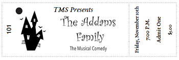 Preview of Customizable Numbered Tickets for The Addams Family Theatrical Performance