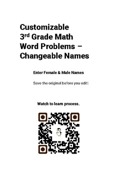 Preview of Customizable Real-World Themed Math Word Problems for Third Grade - Change Names