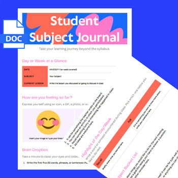 Preview of Customizable Student Subject Plan Journal Template (Google Docs)