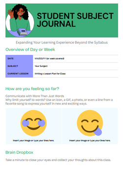 Preview of Customizable Student Subject Plan Journal Template (Google Docs)