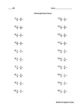 Preview of Customizable Subtracting Fractions Worksheet