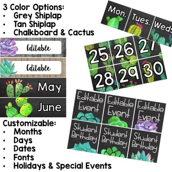 Customizable Succulent Calendar by Top of the Class | TpT