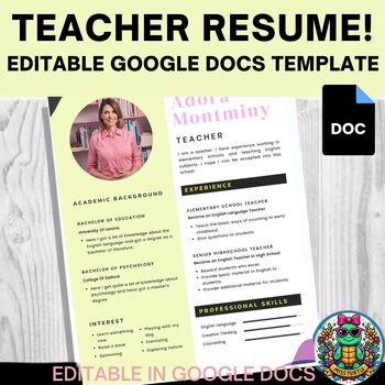 Preview of Customizable Teacher Resume Template for Google Docs