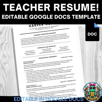 Preview of Customizable Teacher Resume Template for Google Docs