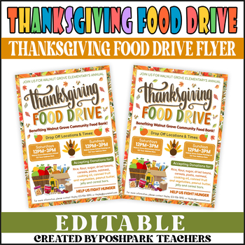 Preview of Customizable Thanksgiving Food Drive Flyer | Holiday Hunger Drive Flyer Template