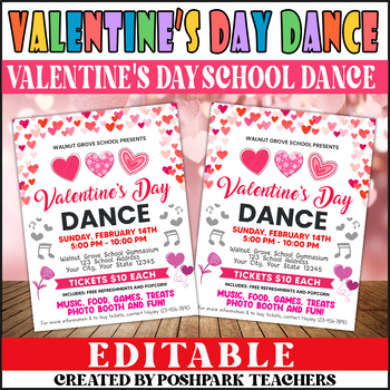 Preview of Customizable Valentine's Day Dance Flyer | School Heart Day Dance Invitation