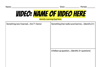 Preview of Customizable Video Worksheet