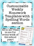 Customizable Weekly Homework Sheets- 40 in all!