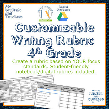 Preview of Customizable Writing Rubric: 4th Grade