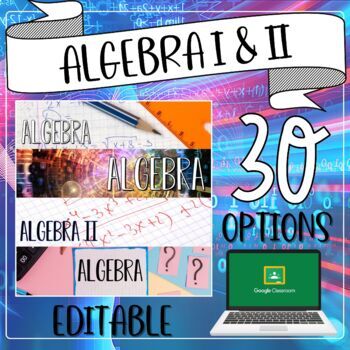 Preview of Algebra I and II Editable Google Classroom Banners/Headers