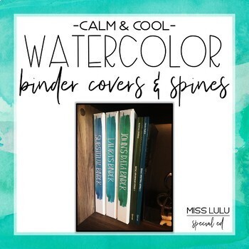 Preview of Calm & Cool Watercolor Binder Covers & Spines {Editable}