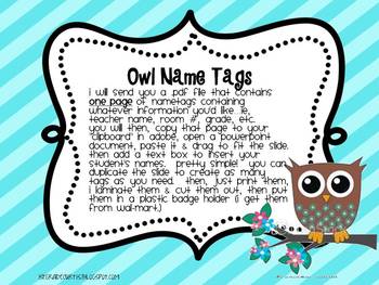 Customized Owl Name Tag 2.0 by Hashtag Fifth | Teachers Pay Teachers