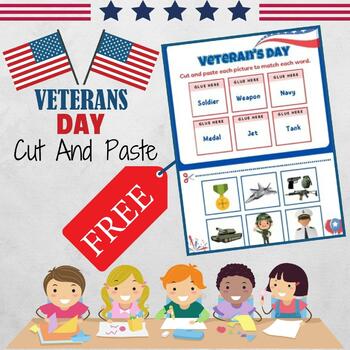 Preview of Cut And Paste Veterans Day Activity | FREE Memorial day Activity Worksheet