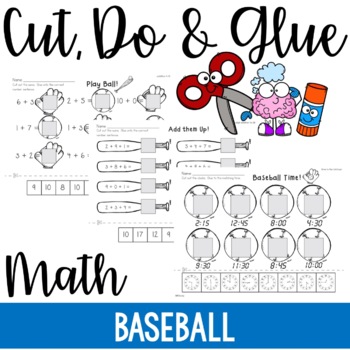 Preview of Cut, Do & Glue- Baseball Math Worksheets