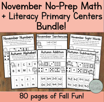 Preview of Cut, Match, + Glue November Literacy and Math Center Bundle! VPK + Kindergarten