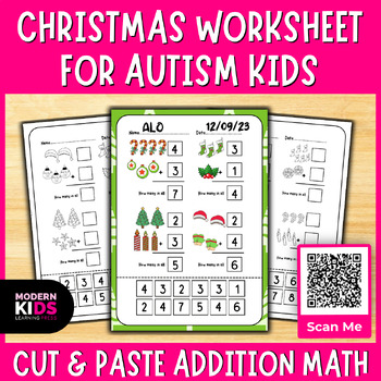 Preview of Cut & Paste Addition Math - Christmas Worksheet For Autism